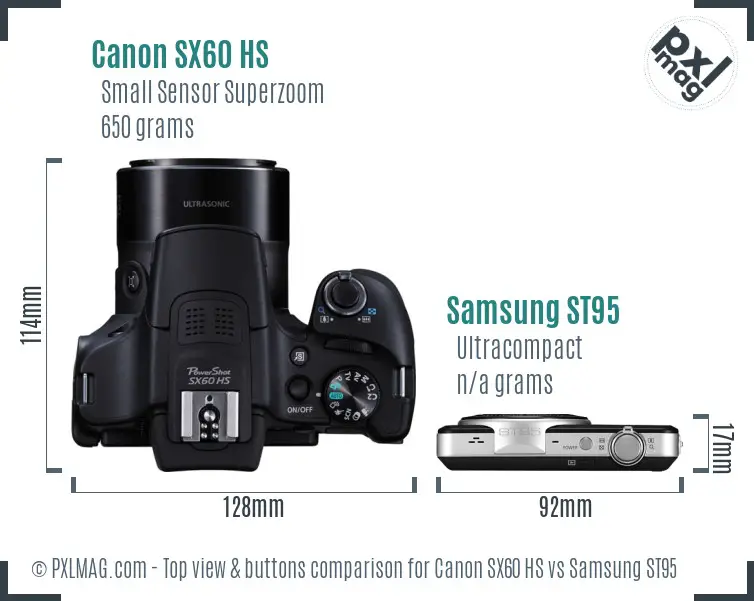 Canon SX60 HS vs Samsung ST95 top view buttons comparison