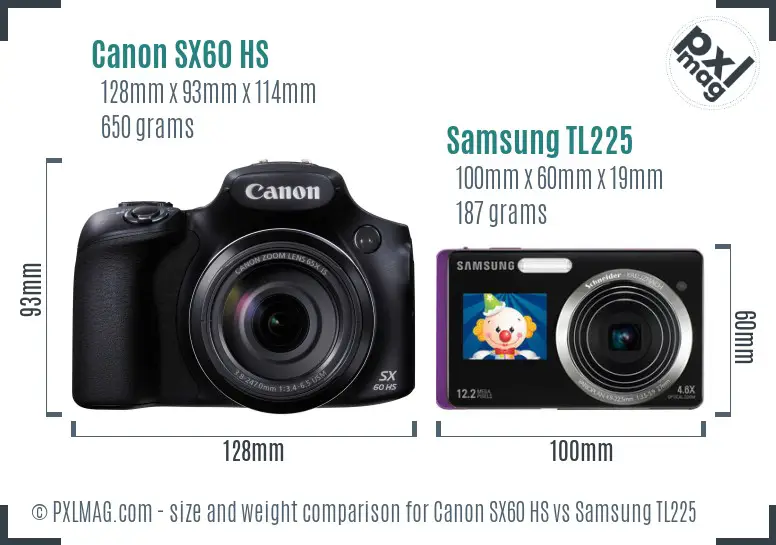 Canon SX60 HS vs Samsung TL225 size comparison