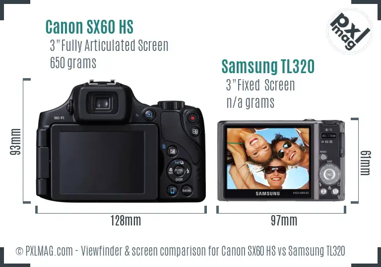 Canon SX60 HS vs Samsung TL320 Screen and Viewfinder comparison