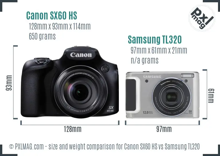 Canon SX60 HS vs Samsung TL320 size comparison Canon SX60 HS vs Samsung TL320 size comparison