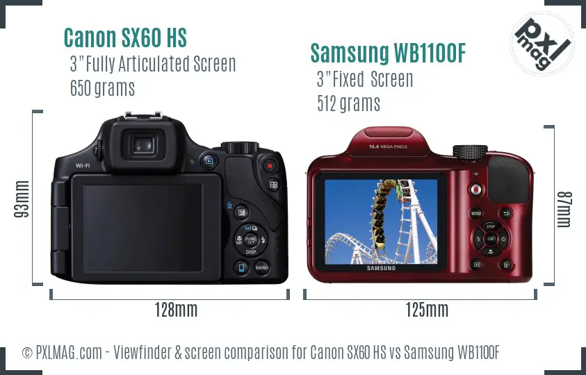 Canon SX60 HS vs Samsung WB1100F Screen and Viewfinder comparison