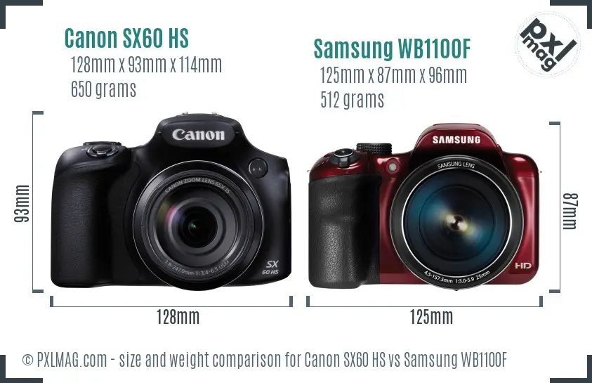 Canon SX60 HS vs Samsung WB1100F size comparison