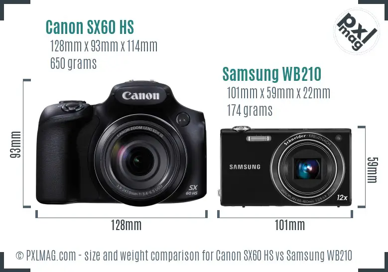 Canon SX60 HS vs Samsung WB210 size comparison