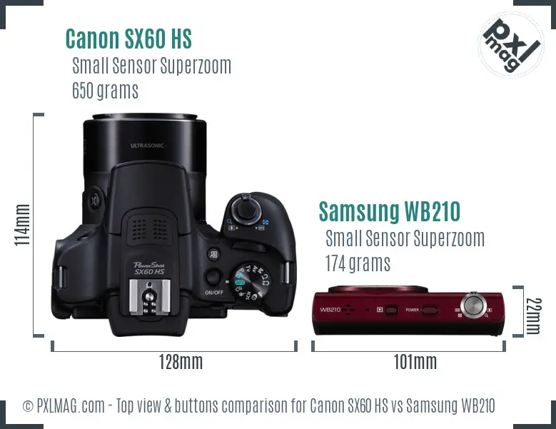 Canon SX60 HS vs Samsung WB210 top view buttons comparison