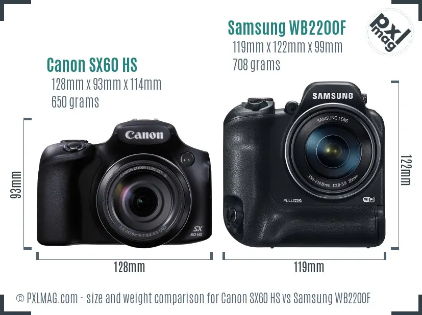 Canon SX60 HS vs Samsung WB2200F size comparison