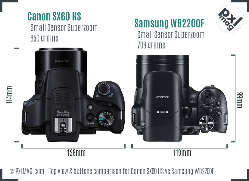 Canon SX60 HS vs Samsung WB2200F top view buttons comparison