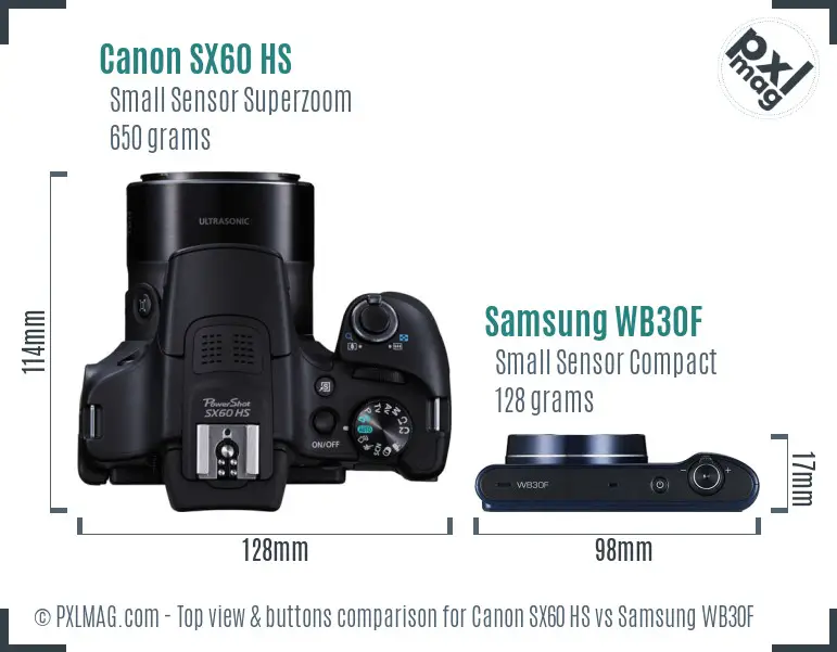 Canon SX60 HS vs Samsung WB30F top view buttons comparison Canon SX60 HS vs Samsung WB30F top view buttons comparison