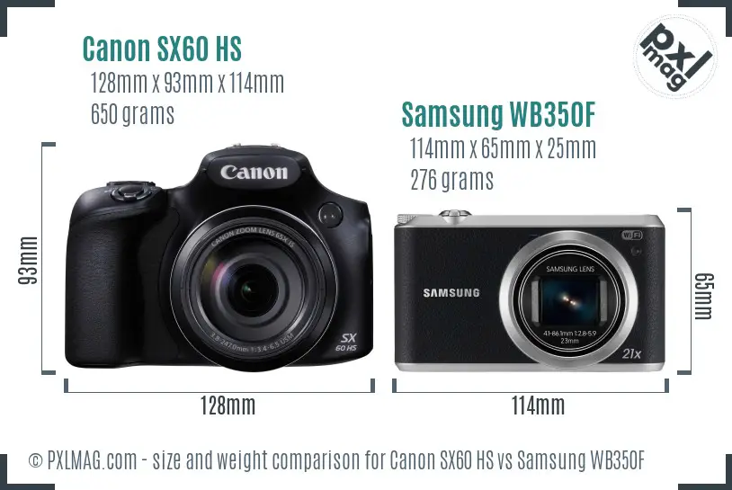Canon SX60 HS vs Samsung WB350F size comparison