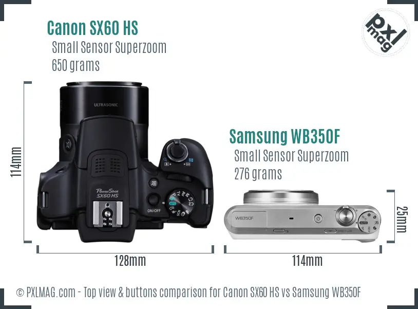 Canon SX60 HS vs Samsung WB350F top view buttons comparison