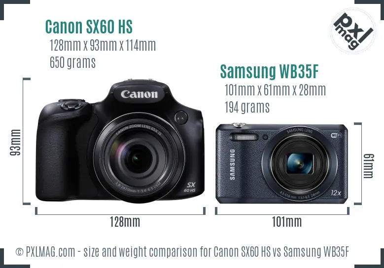 Canon SX60 HS vs Samsung WB35F size comparison