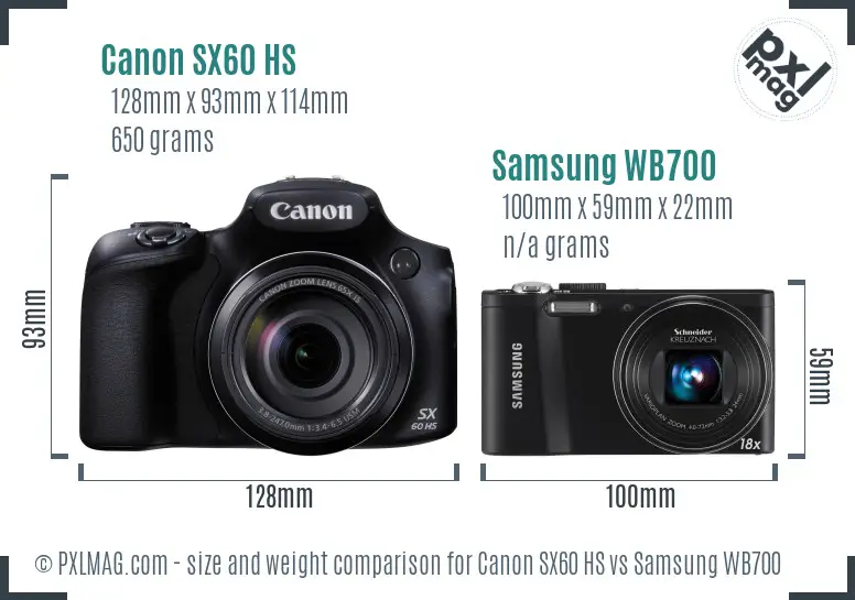 Canon SX60 HS vs Samsung WB700 size comparison