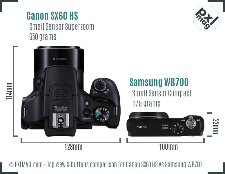 Canon SX60 HS vs Samsung WB700 top view buttons comparison
