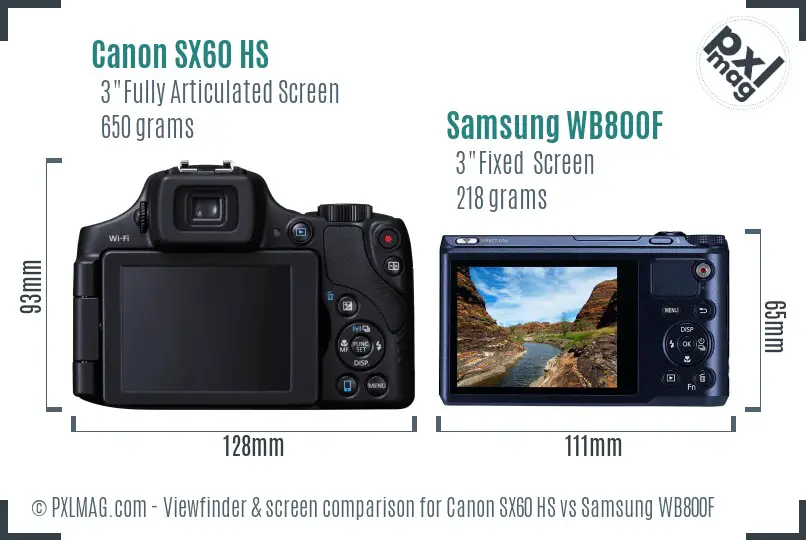 Canon SX60 HS vs Samsung WB800F Screen and Viewfinder comparison