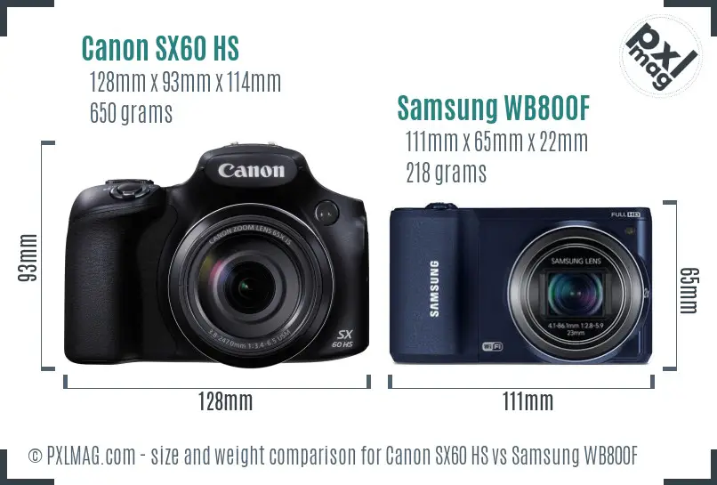 Canon SX60 HS vs Samsung WB800F size comparison