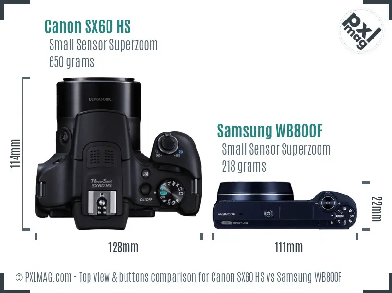 Canon SX60 HS vs Samsung WB800F top view buttons comparison