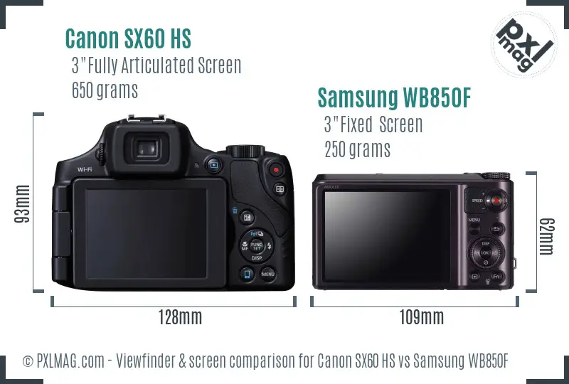 Canon SX60 HS vs Samsung WB850F Screen and Viewfinder comparison