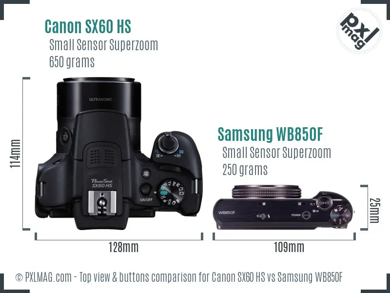 Canon SX60 HS vs Samsung WB850F top view buttons comparison