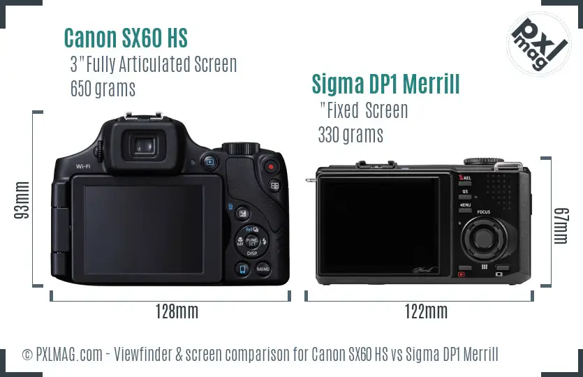 Canon SX60 HS vs Sigma DP1 Merrill Screen and Viewfinder comparison