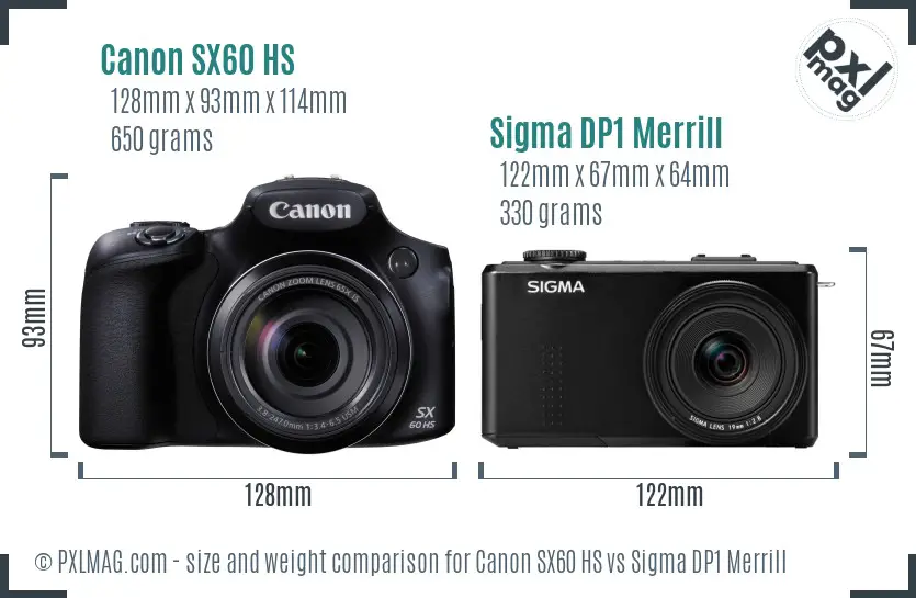 Canon SX60 HS vs Sigma DP1 Merrill size comparison