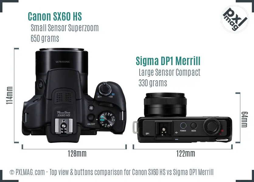 Canon SX60 HS vs Sigma DP1 Merrill top view buttons comparison