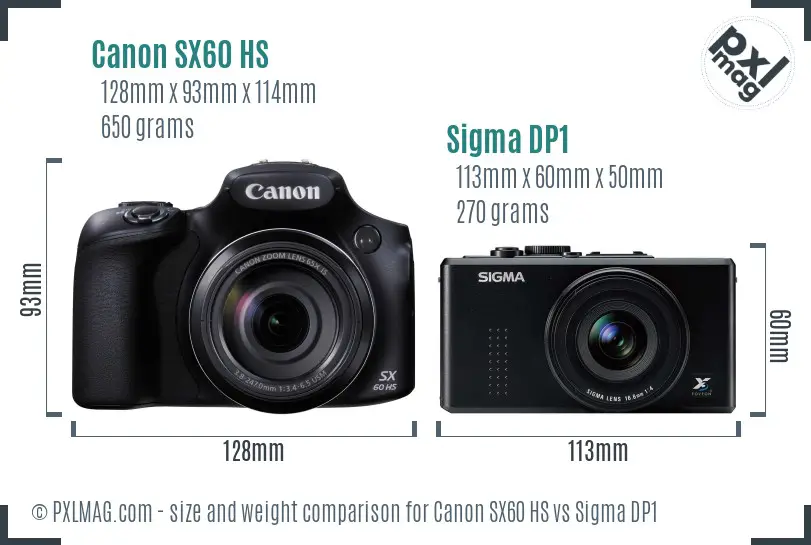Canon SX60 HS vs Sigma DP1 size comparison Canon SX60 HS vs Sigma DP1 size comparison