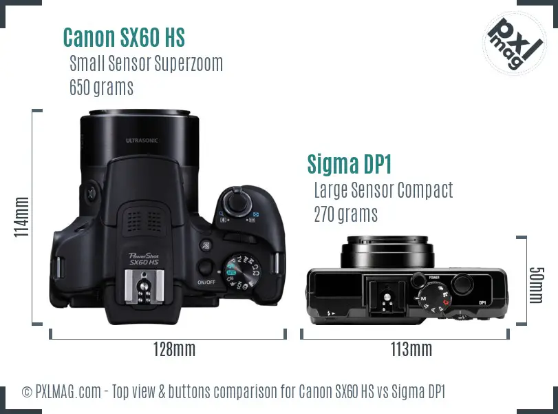 Canon SX60 HS vs Sigma DP1 top view buttons comparison Canon SX60 HS vs Sigma DP1 top view buttons comparison