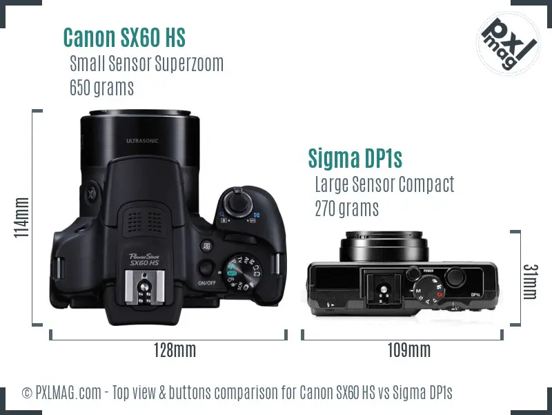 Canon SX60 HS vs Sigma DP1s top view buttons comparison