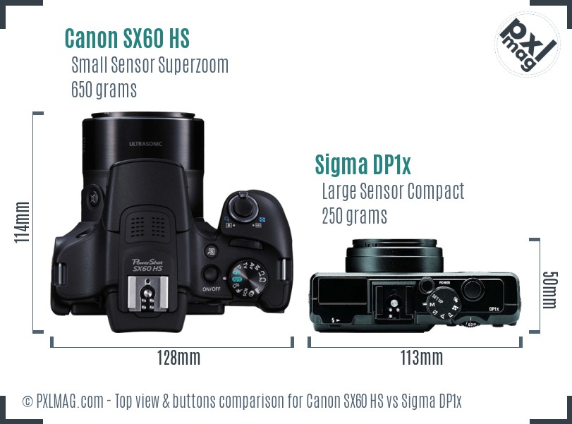 Canon SX60 HS vs Sigma DP1x top view buttons comparison