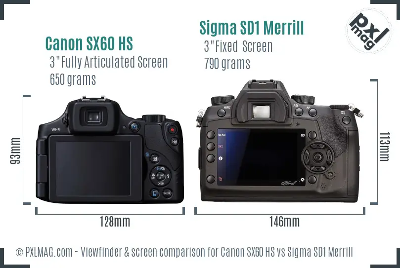 Canon SX60 HS vs Sigma SD1 Merrill Screen and Viewfinder comparison