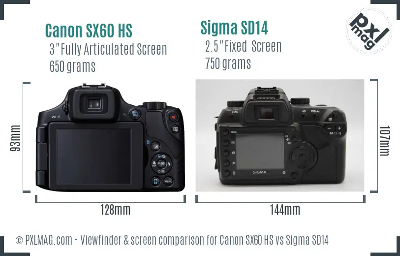 Canon SX60 HS vs Sigma SD14 Screen and Viewfinder comparison Canon SX60 HS vs Sigma SD14 Screen and Viewfinder comparison