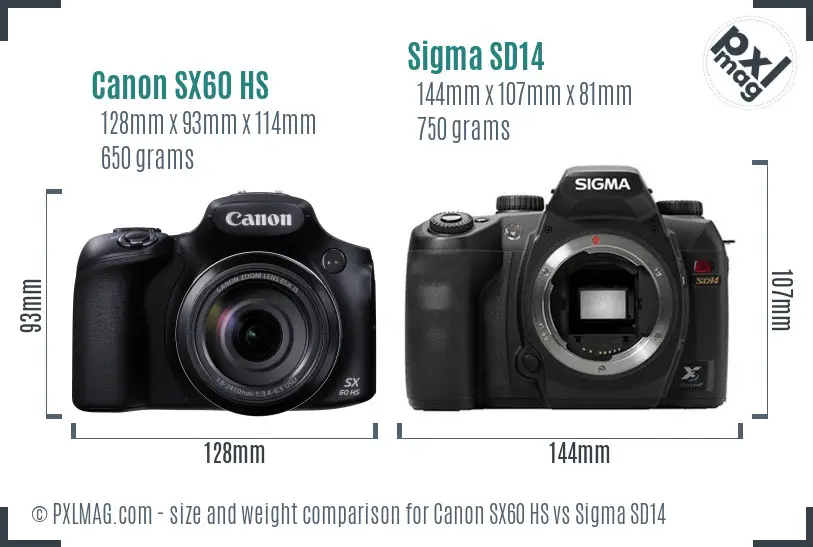 Canon SX60 HS vs Sigma SD14 size comparison Canon SX60 HS vs Sigma SD14 size comparison