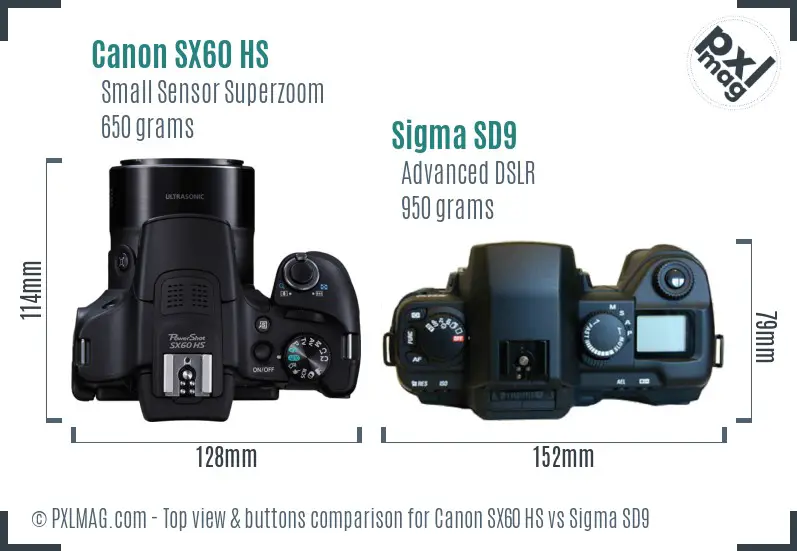 Canon SX60 HS vs Sigma SD9 top view buttons comparison