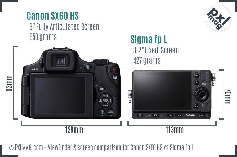 Canon SX60 HS vs Sigma fp L Screen and Viewfinder comparison