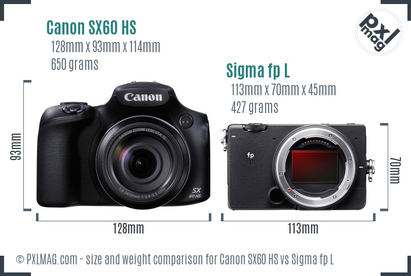 Canon SX60 HS vs Sigma fp L size comparison