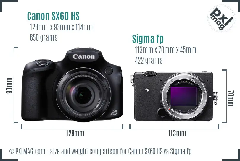 Canon SX60 HS vs Sigma fp size comparison