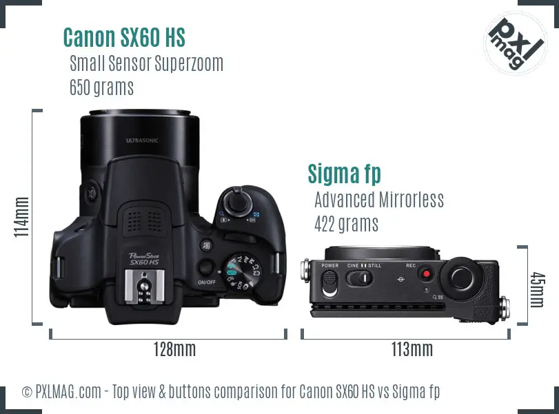 Canon SX60 HS vs Sigma fp top view buttons comparison