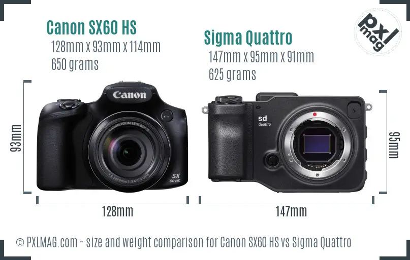 Canon SX60 HS vs Sigma Quattro size comparison