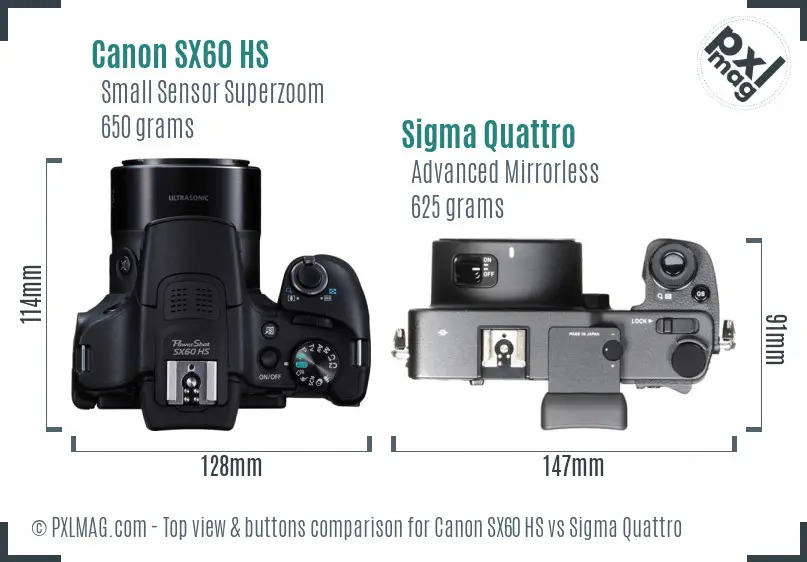 Canon SX60 HS vs Sigma Quattro top view buttons comparison