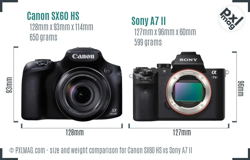 Canon SX60 HS vs Sony A7 II size comparison