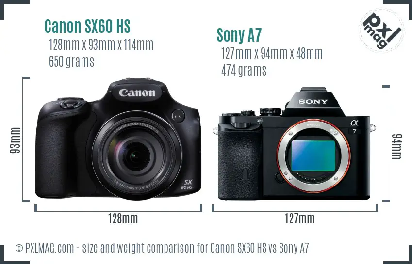 Canon SX60 HS vs Sony A7 size comparison Canon SX60 HS vs Sony A7 size comparison