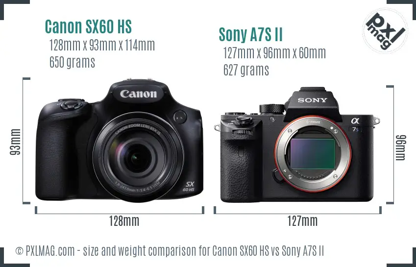 Canon SX60 HS vs Sony A7S II size comparison