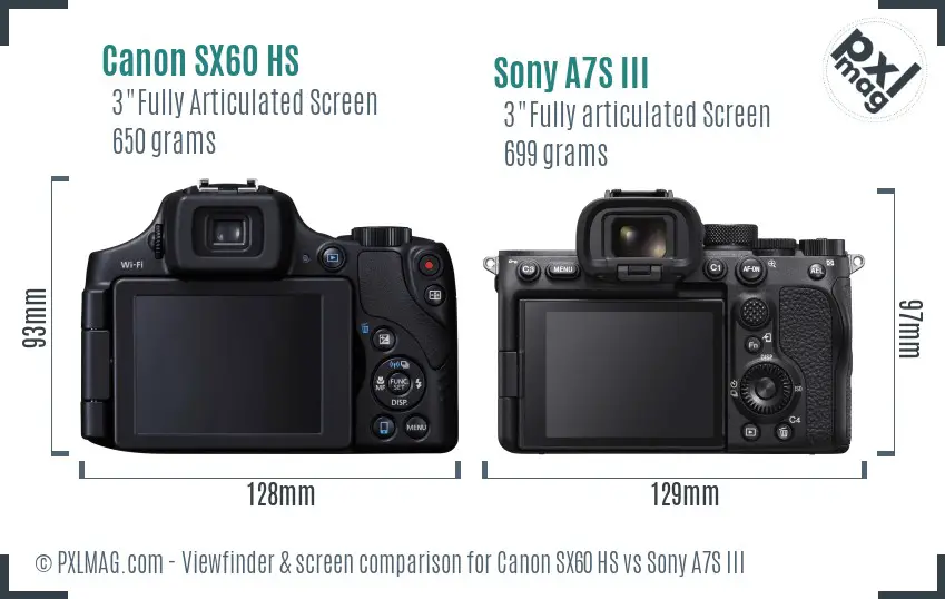 Canon SX60 HS vs Sony A7S III Screen and Viewfinder comparison Canon SX60 HS vs Sony A7S III Screen and Viewfinder comparison