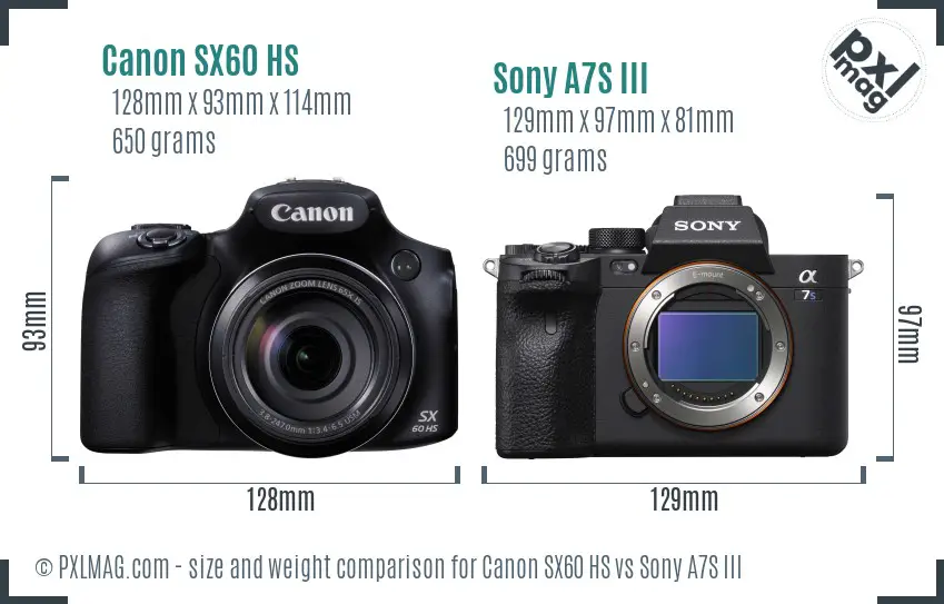 Canon SX60 HS vs Sony A7S III size comparison Canon SX60 HS vs Sony A7S III size comparison