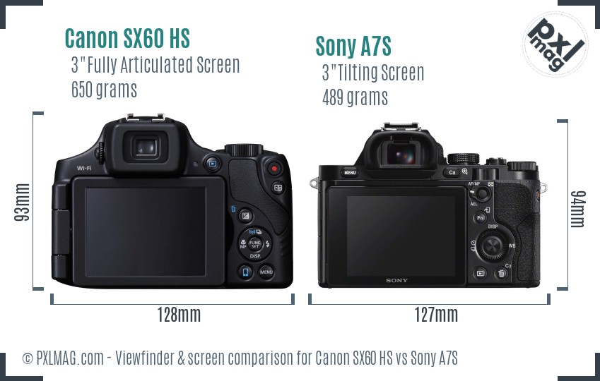 Canon SX60 HS vs Sony A7S Screen and Viewfinder comparison