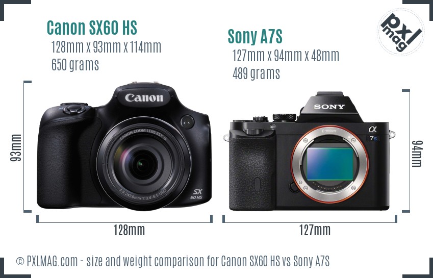 Canon SX60 HS vs Sony A7S size comparison