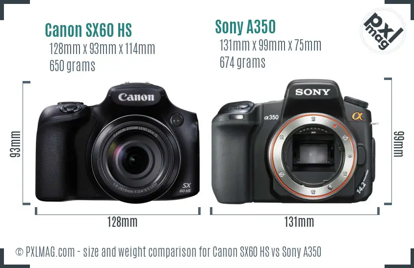 Canon SX60 HS vs Sony A350 size comparison