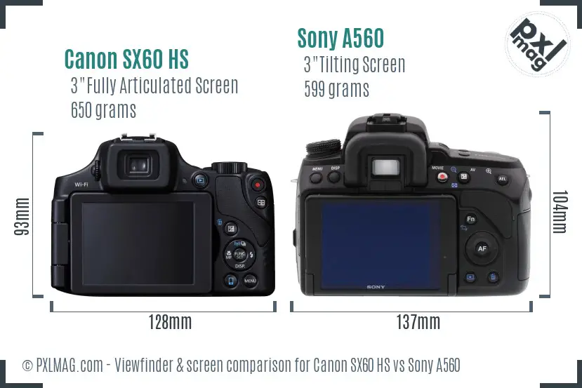 Canon SX60 HS vs Sony A560 Screen and Viewfinder comparison Canon SX60 HS vs Sony A560 Screen and Viewfinder comparison