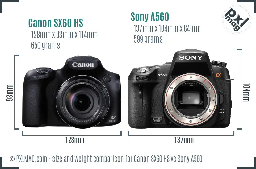 Canon SX60 HS vs Sony A560 size comparison Canon SX60 HS vs Sony A560 size comparison