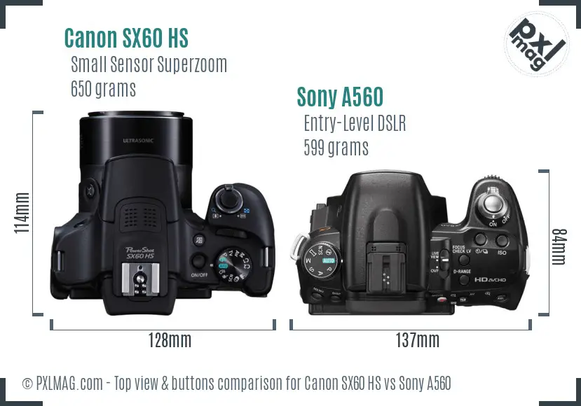 Canon SX60 HS vs Sony A560 top view buttons comparison Canon SX60 HS vs Sony A560 top view buttons comparison