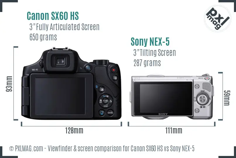 Canon SX60 HS vs Sony NEX-5 Screen and Viewfinder comparison Canon SX60 HS vs Sony NEX-5 Screen and Viewfinder comparison